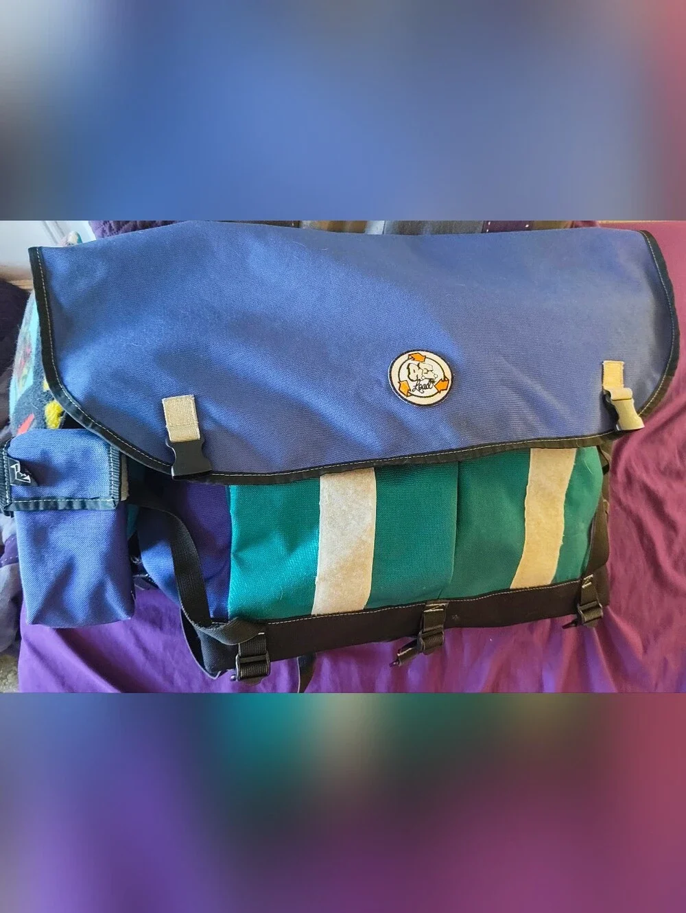 REload XL Full Custom Bicycle Messenger Bag Matching Cell Holster Purple/Teal
